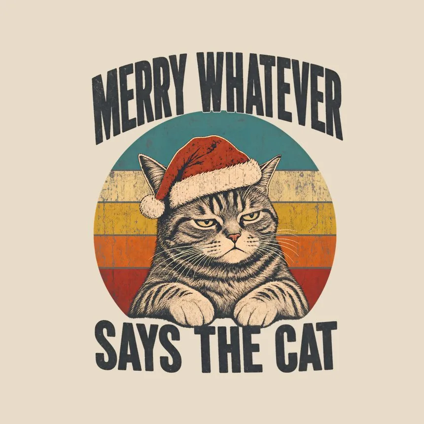 Merry Whatever Says The Cat Retro Cat Design — funny cat tote bag
