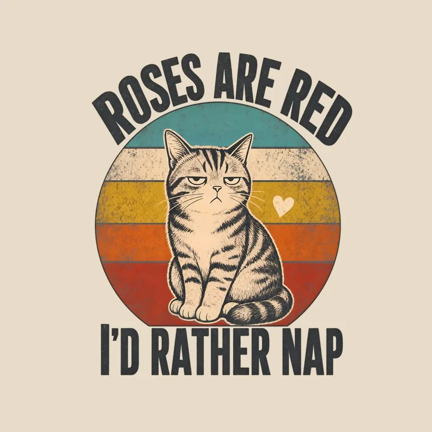 Roses Are Red I'D Rather Nap Retro Cat Design — funny cat tote bag