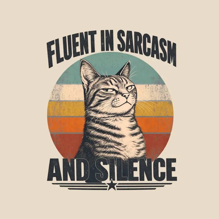 Fluent In Sarcasm And Silence Retro Cat Design — funny cat tote bag