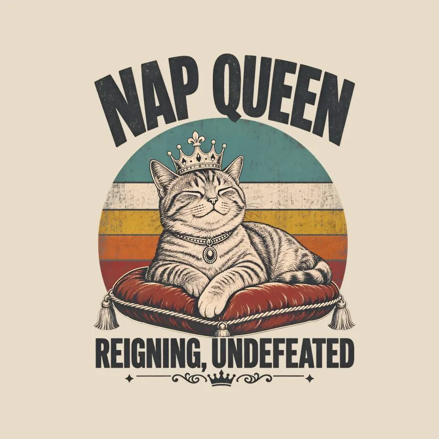Nap Queen Reigning, Undefeated Retro Cat Design — funny cat tote bag