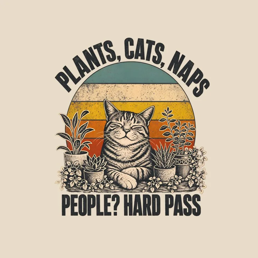 Plants, Cats, Naps People Hard Pass Cat Design — funny cat tote bag