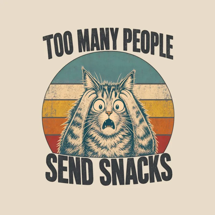 Too Many People Send Snacks Retro Cat Design — funny cat tote bag