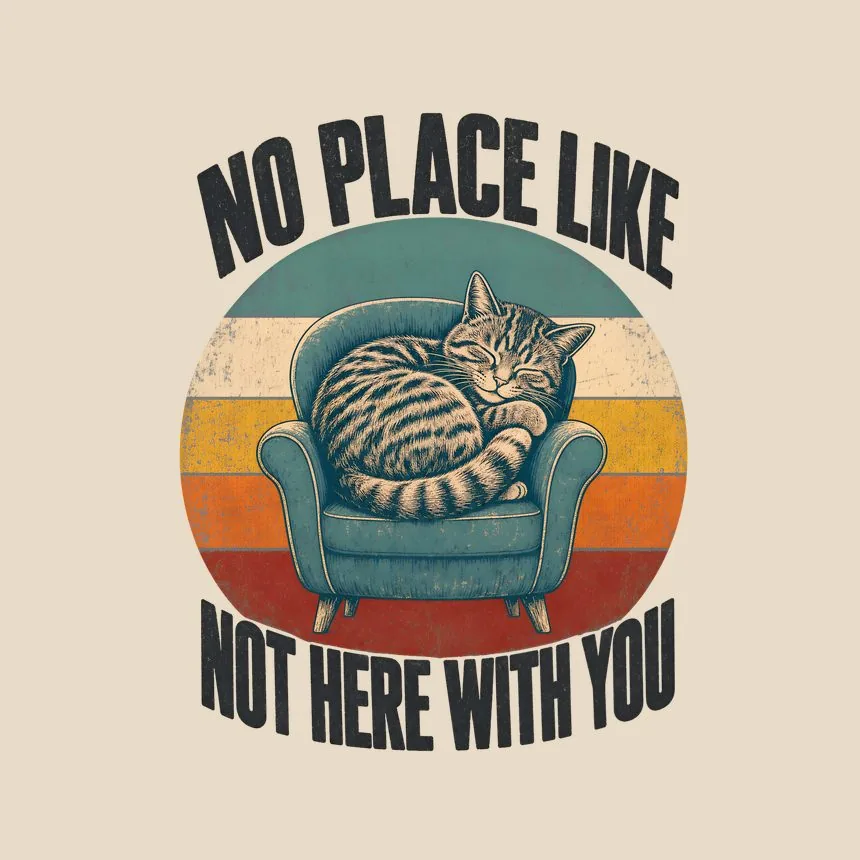 No Place Like Not Here With You Retro Cat Design — funny cat tote bag