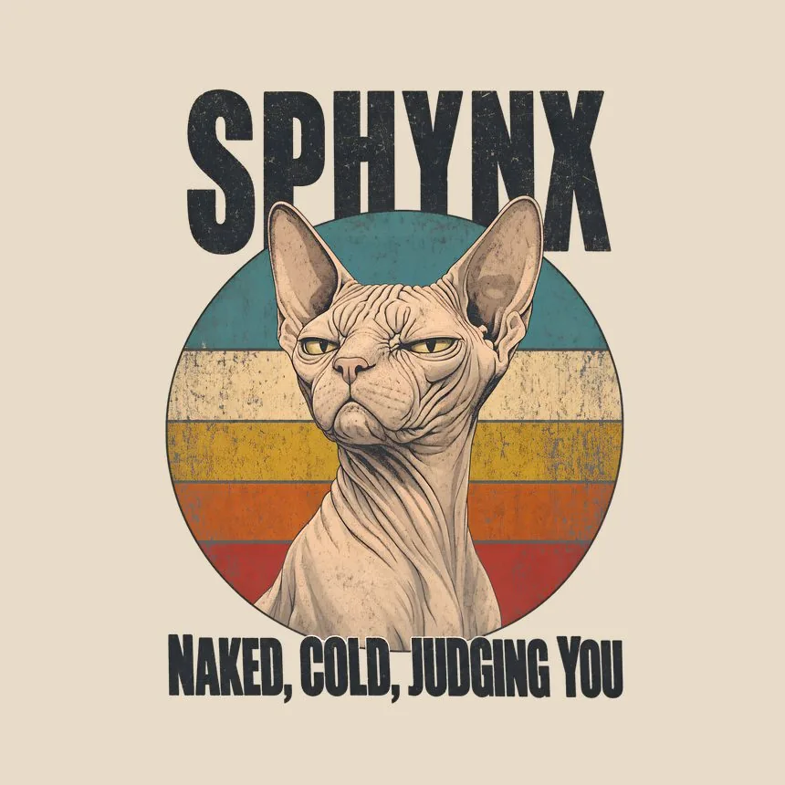 Sphynx Naked, Cold, Judging You Retro Cat Design — funny cat tote bag