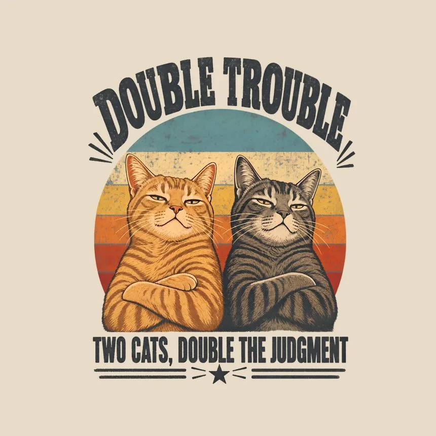 Double Trouble Two Cats, Double The Judgment — funny cat tote bag