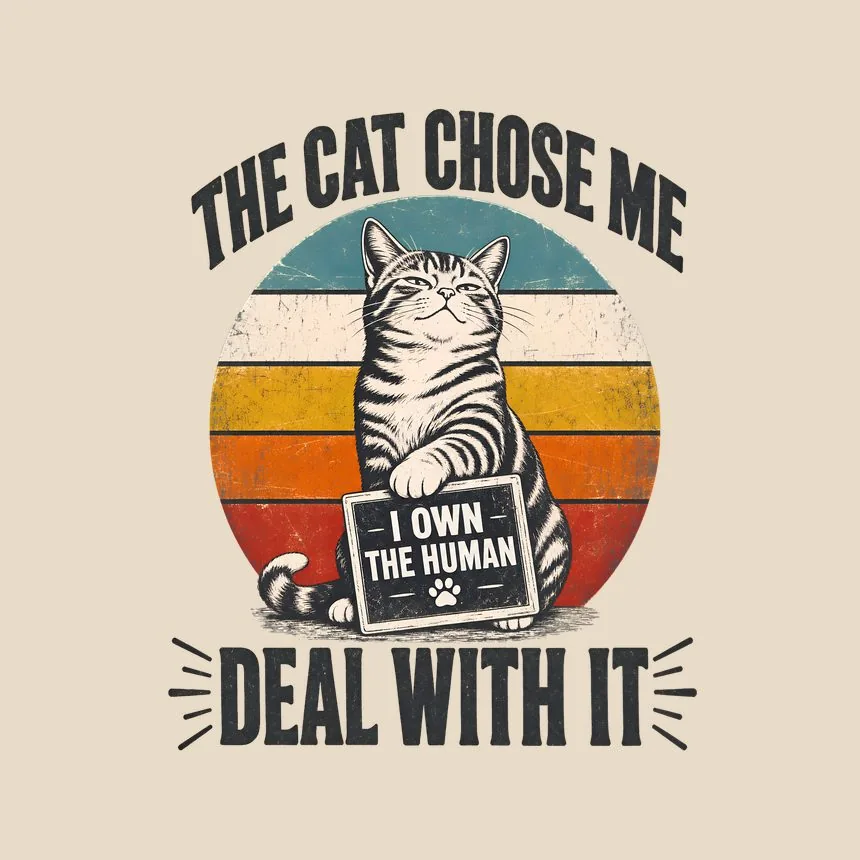 The Cat Chose Me Deal With It Retro Cat Design — funny cat tote bag