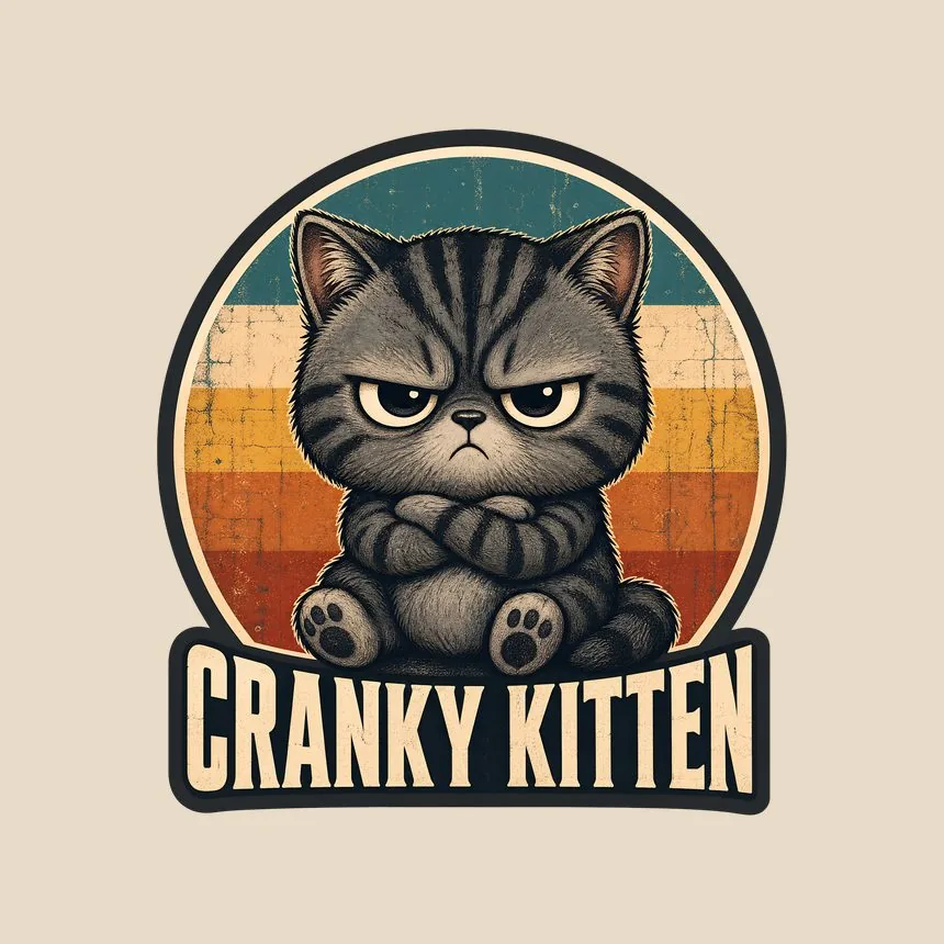Cranky Kitten Retro Logo — funny cat tote bag