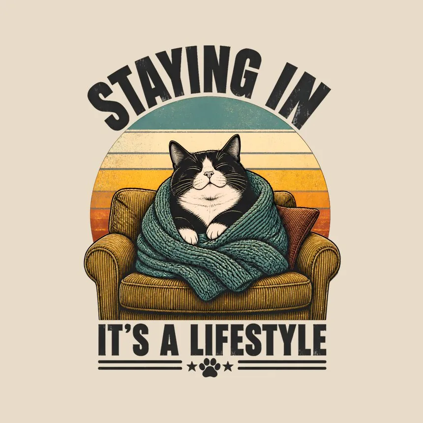 Staying In It's a Lifestyle Cat — funny cat tote bag