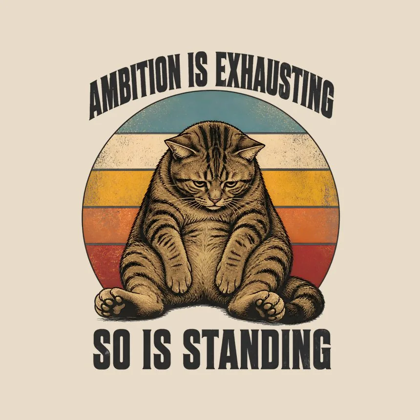 Ambition Is Exhausting So Is Standing Cat On Retro Sunset — funny cat tote bag