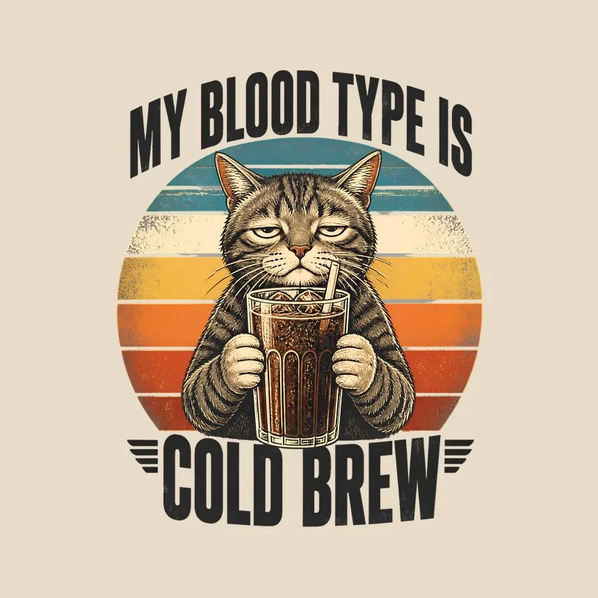 My Blood Type Is Cold Brew Cat — funny cat tote bag