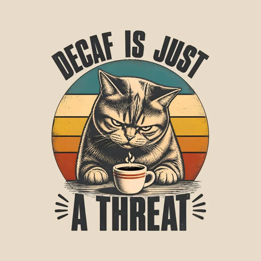 Decaf Is Just A Threat Cat — funny cat tote bag