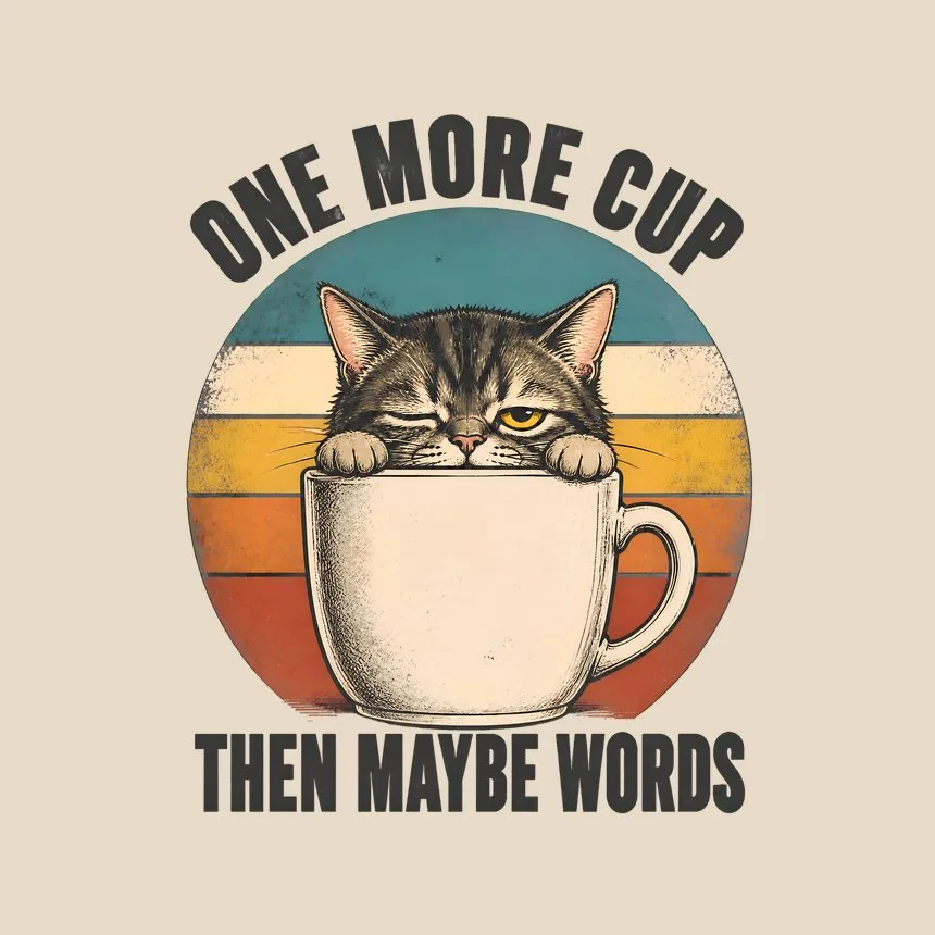 One More Cup Then Maybe Words Cat On Retro Sunset — funny cat tote bag