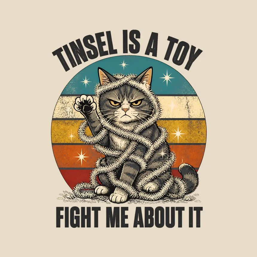 Tinsel Is A Toy Fight Me Naughty Xmas Cat — funny cat tote bag