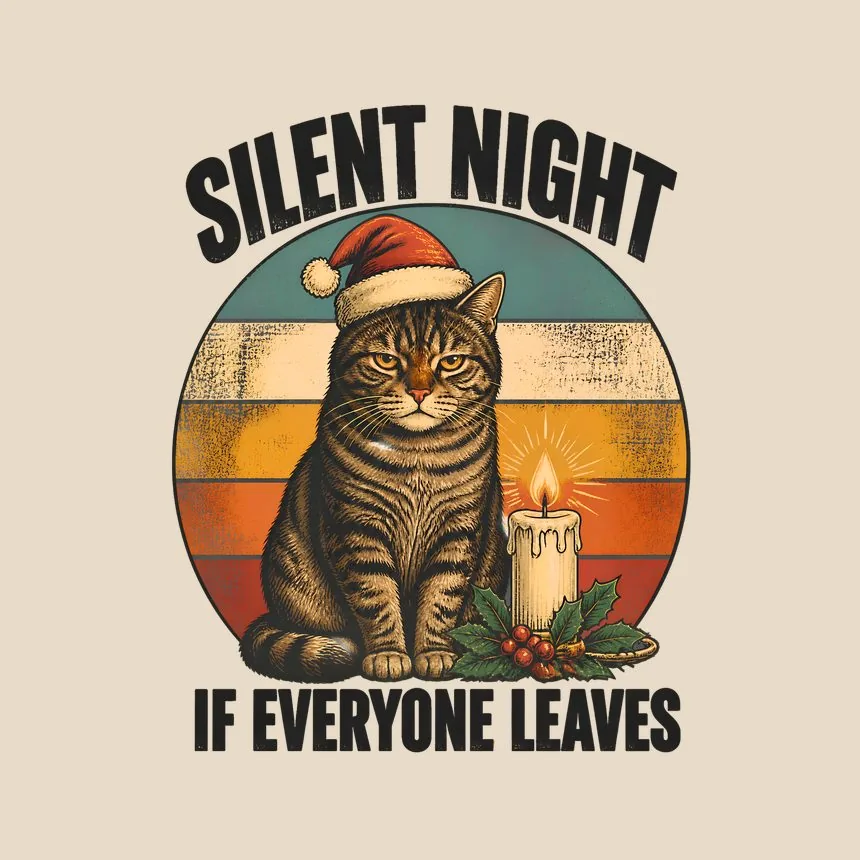 Silent Night If Everyone Leaves Holiday Cat On Retro Sunset — funny cat tote bag