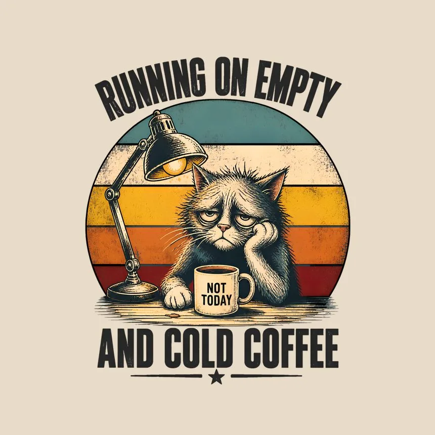 Running On Empty Cold Coffee Cat — funny cat tote bag