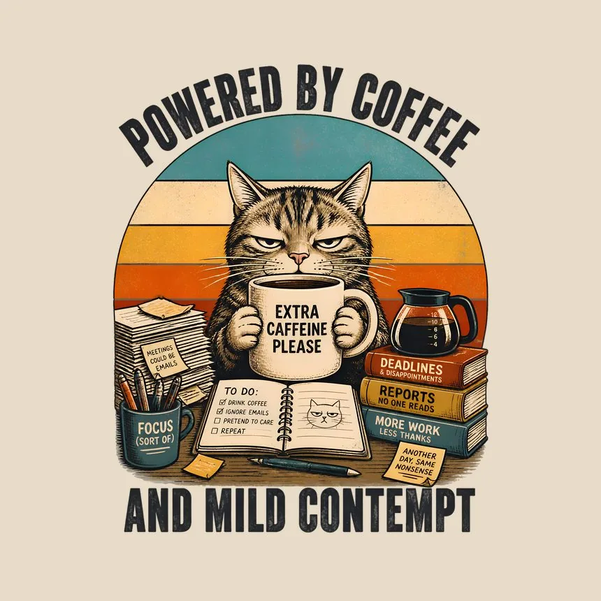Powered By Coffee And Contempt Cat — funny cat tote bag