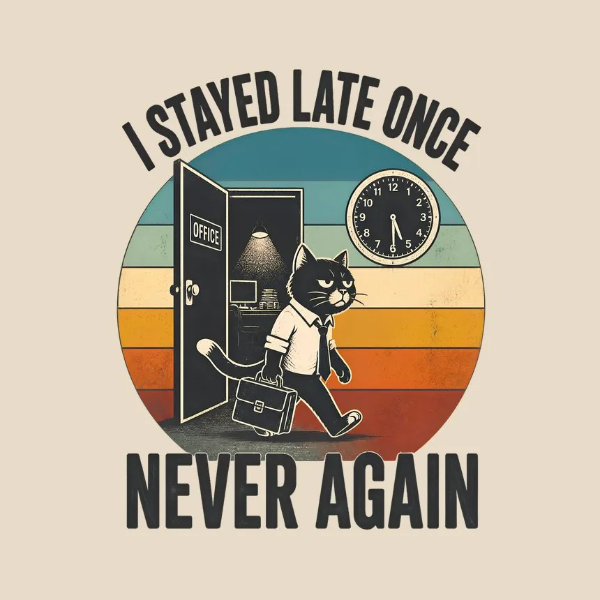 Stayed Late Once Never Again Cat — funny cat tote bag