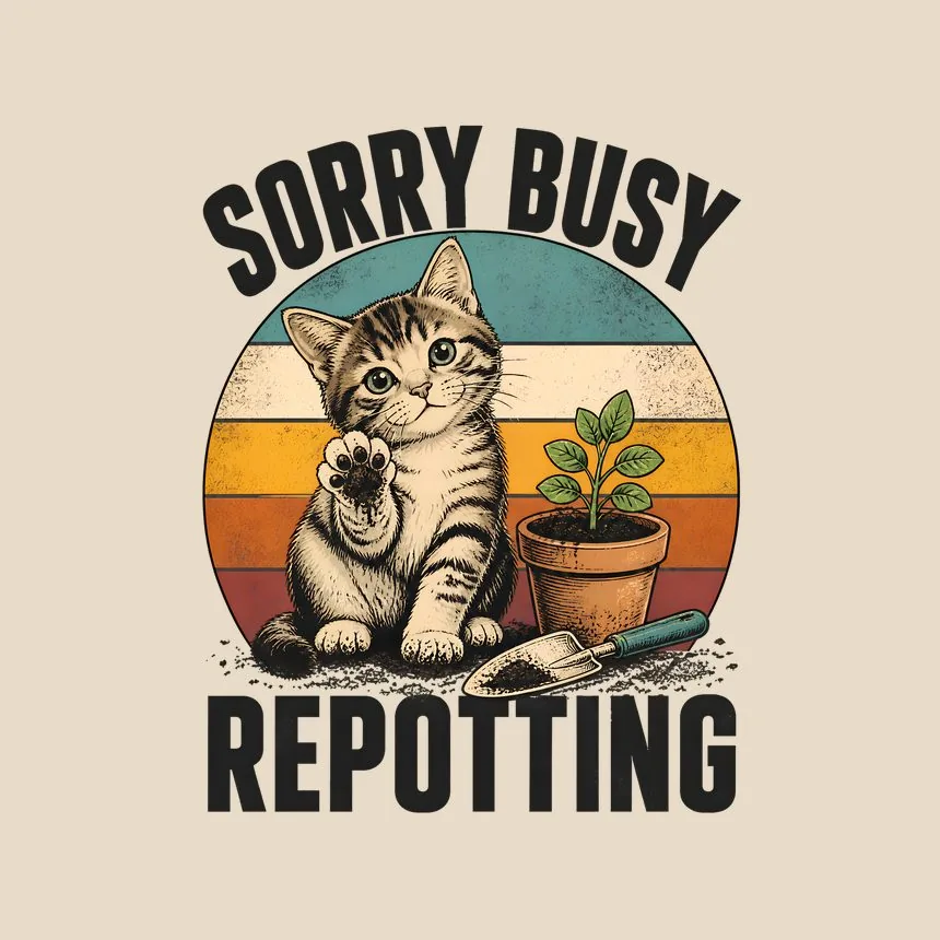Sorry Busy Repotting Cat — funny cat tote bag