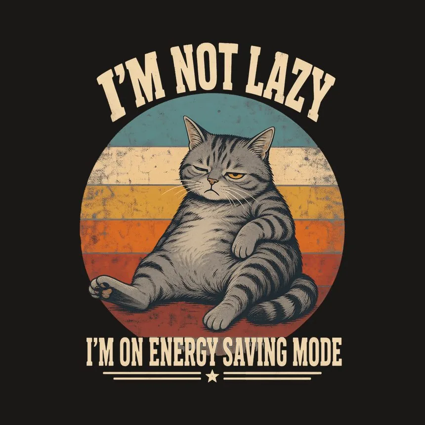 Energy Saving Mode Lazy Cat Retro — funny cat tumbler