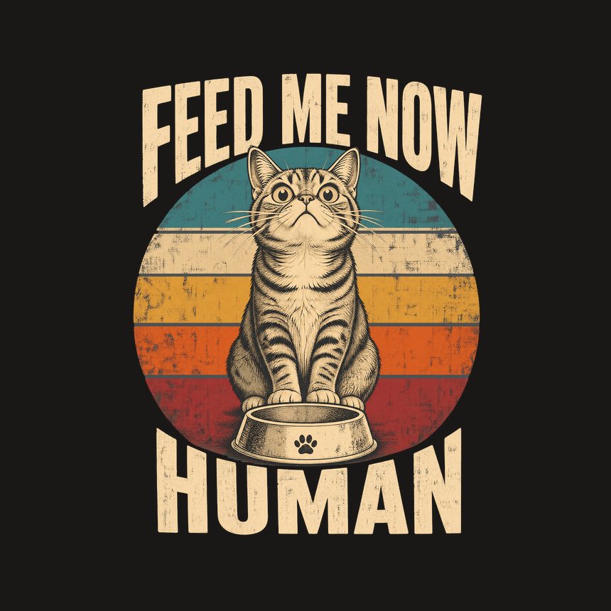 Feed Me Now Human Demanding Cat Retro — funny cat tumbler