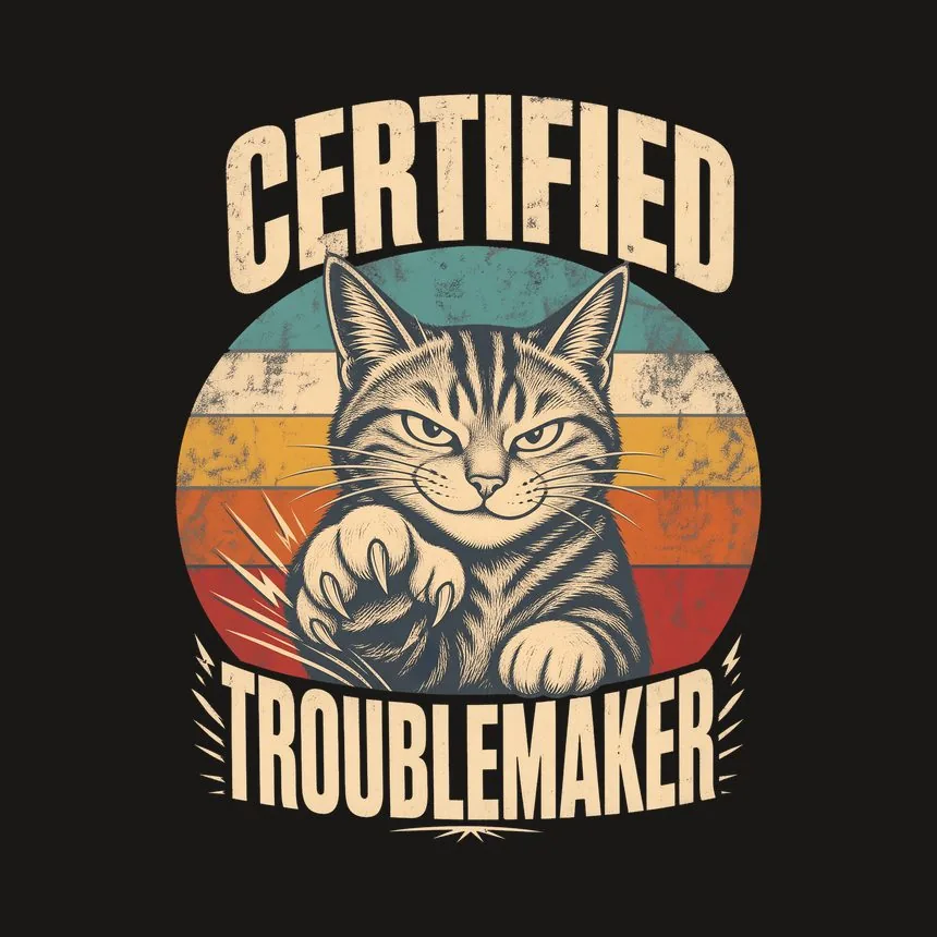 Certified Troublemaker Sneaky Cat Retro — funny cat tumbler