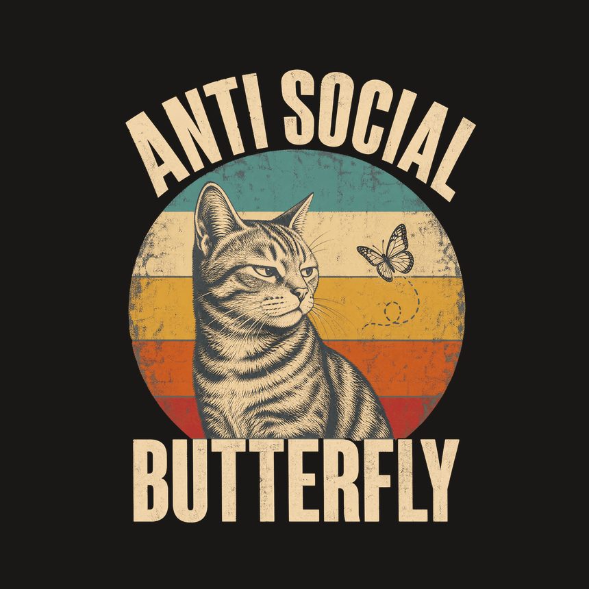 Anti Social Butterfly Introvert Cat Retro — funny cat tumbler