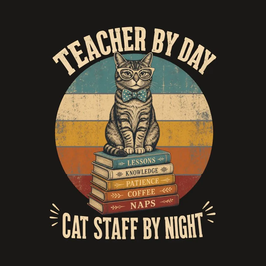 Teacher By Day Cat Staff By Night Retro Cat Design — funny cat tumbler