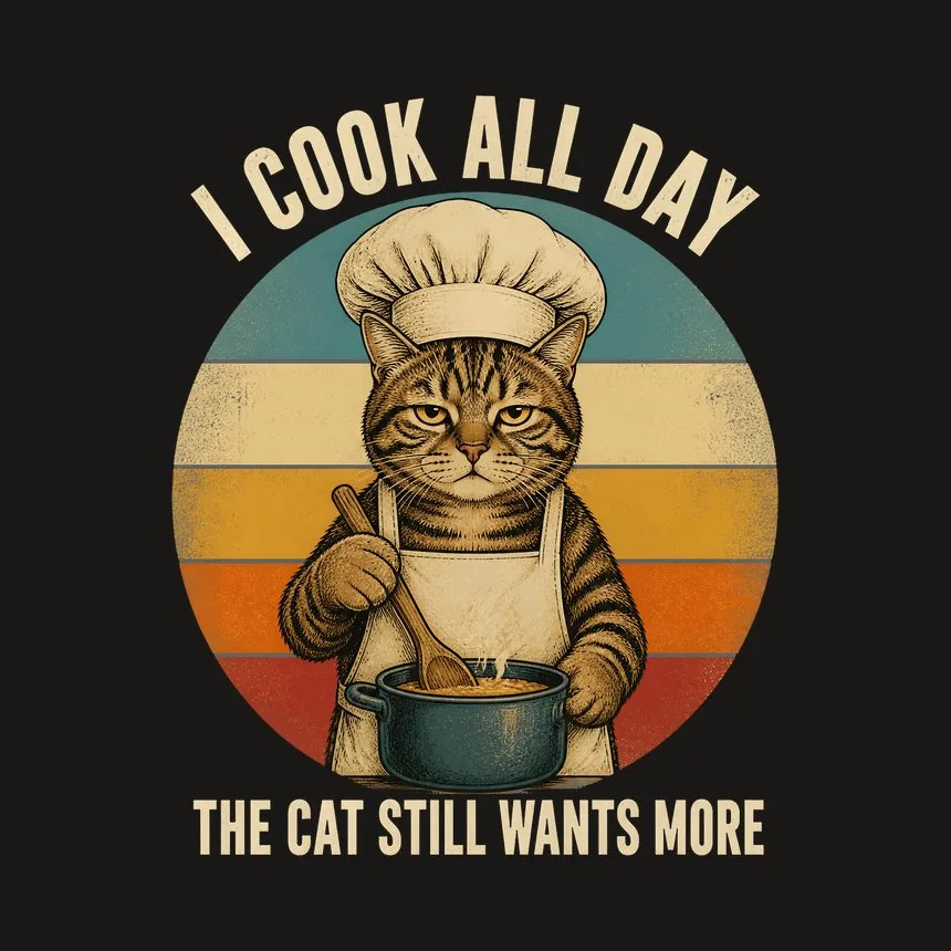 I Cook All Day The Cat Still Wants More Cat On Retro Sunset — funny cat tumbler