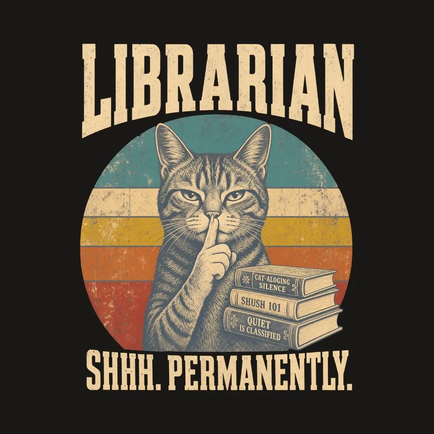 Librarian Shhh. Permanently. Retro Cat Design — funny cat tumbler