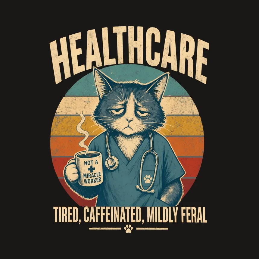 Healthcare Tired, Caffeinated, Mildly Feral — funny cat tumbler