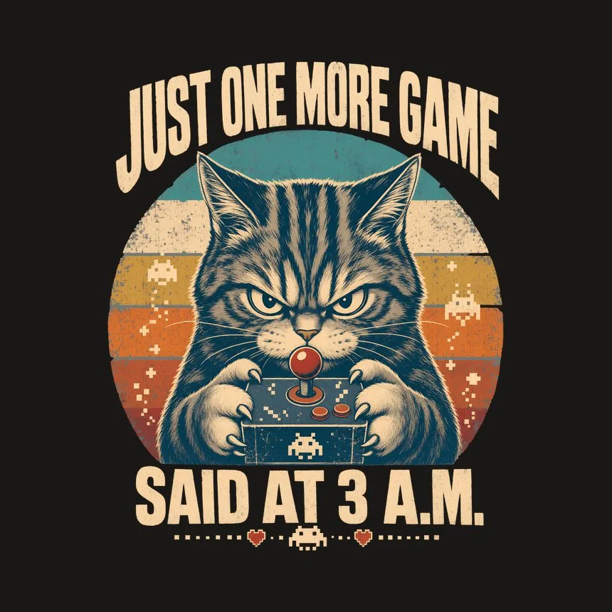 Just One More Game Said At 3 A.M. Retro Cat Design — funny cat tumbler