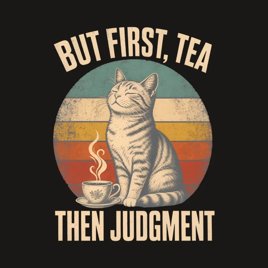 But First, Tea Then Judgment Retro Cat Design — funny cat tumbler