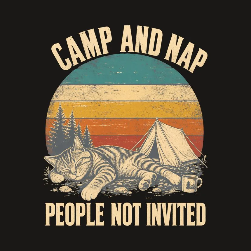Camp And Nap People Not Invited Retro Cat Design — funny cat tumbler