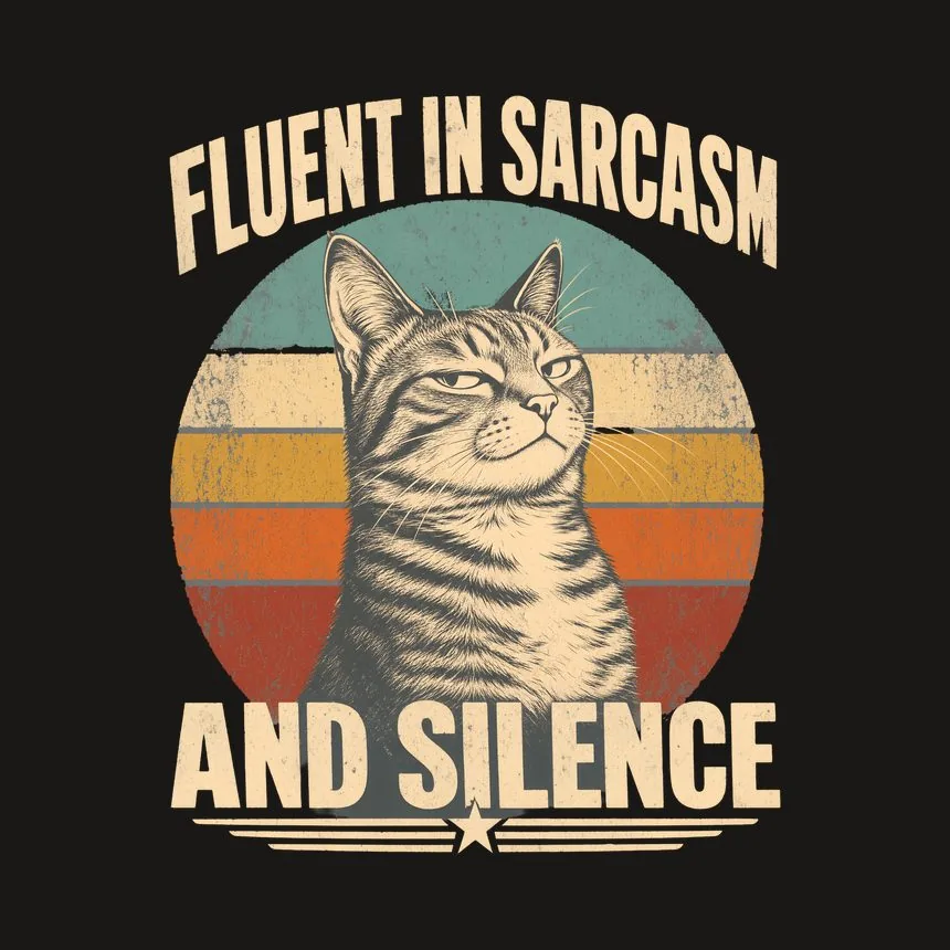 Fluent In Sarcasm And Silence Retro Cat Design — funny cat tumbler