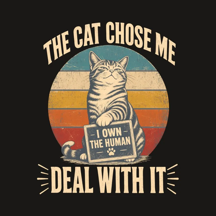 The Cat Chose Me Deal With It Retro Cat Design — funny cat tumbler