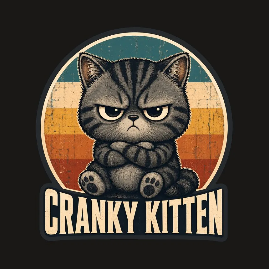 Cranky Kitten Retro Logo — funny cat tumbler