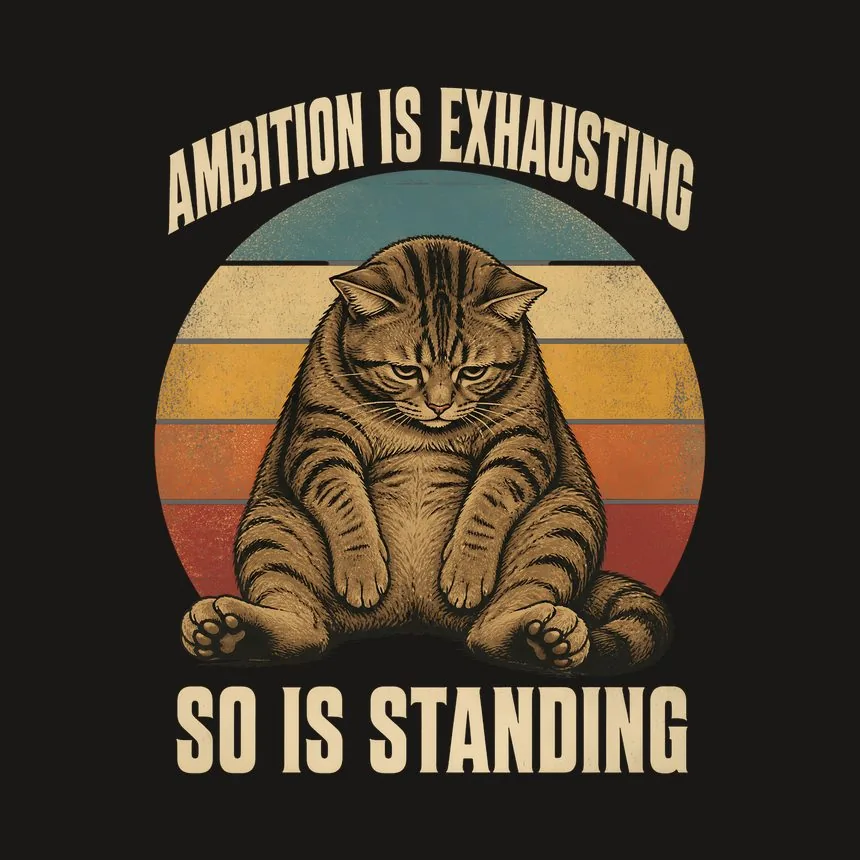 Ambition Is Exhausting So Is Standing Cat On Retro Sunset — funny cat tumbler