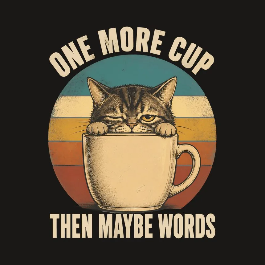 One More Cup Then Maybe Words Cat On Retro Sunset — funny cat tumbler