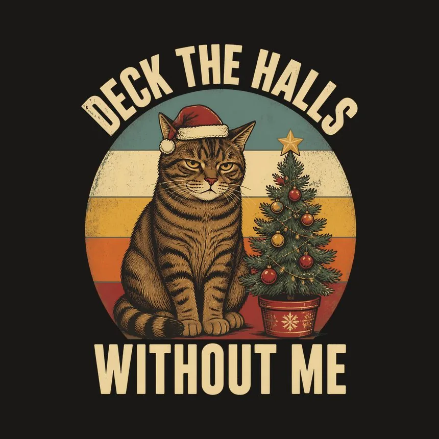 Deck The Halls Without Me Naughty Xmas Cat On Retro Sunset — funny cat tumbler