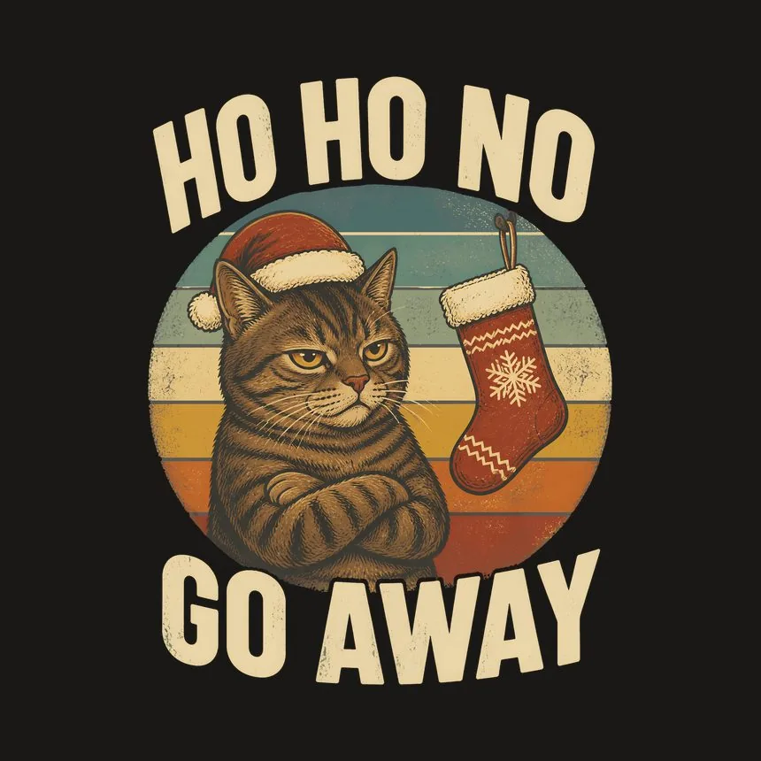 Ho Ho No Go Away Deadpan Santa Cat On Retro Sunset — funny cat tumbler