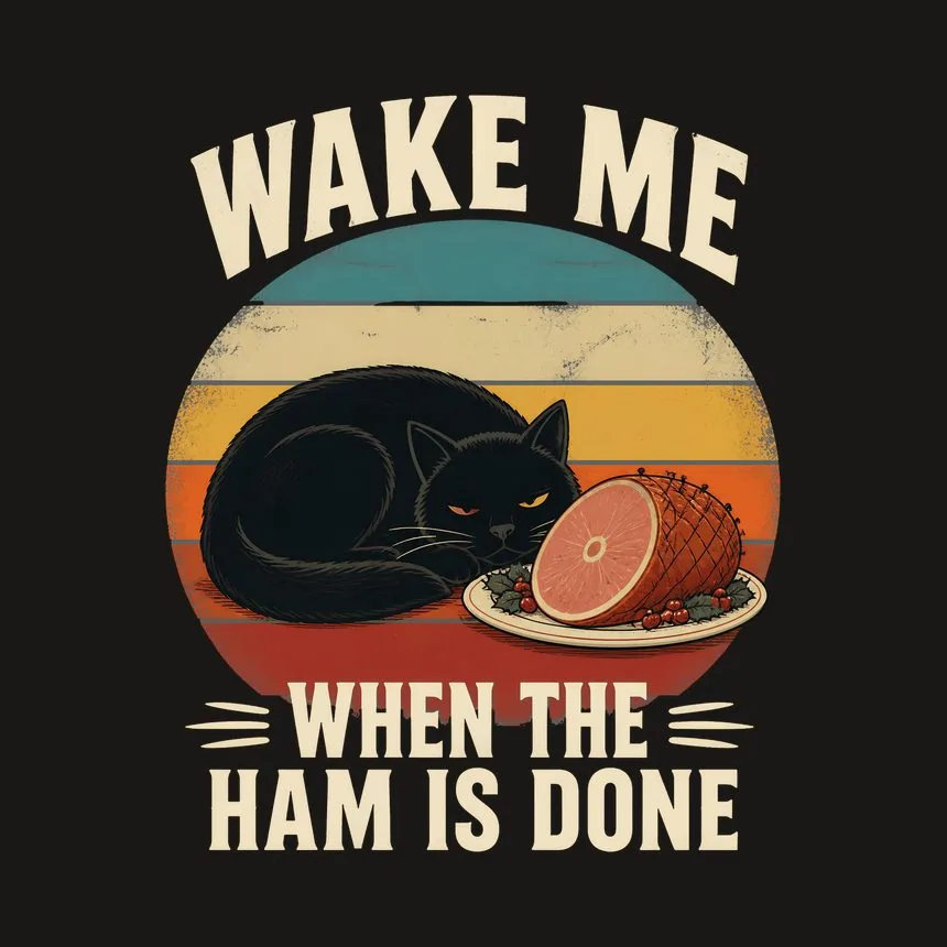 Wake Me When The Ham Is Done Holiday Cat On Retro Sunset — funny cat tumbler