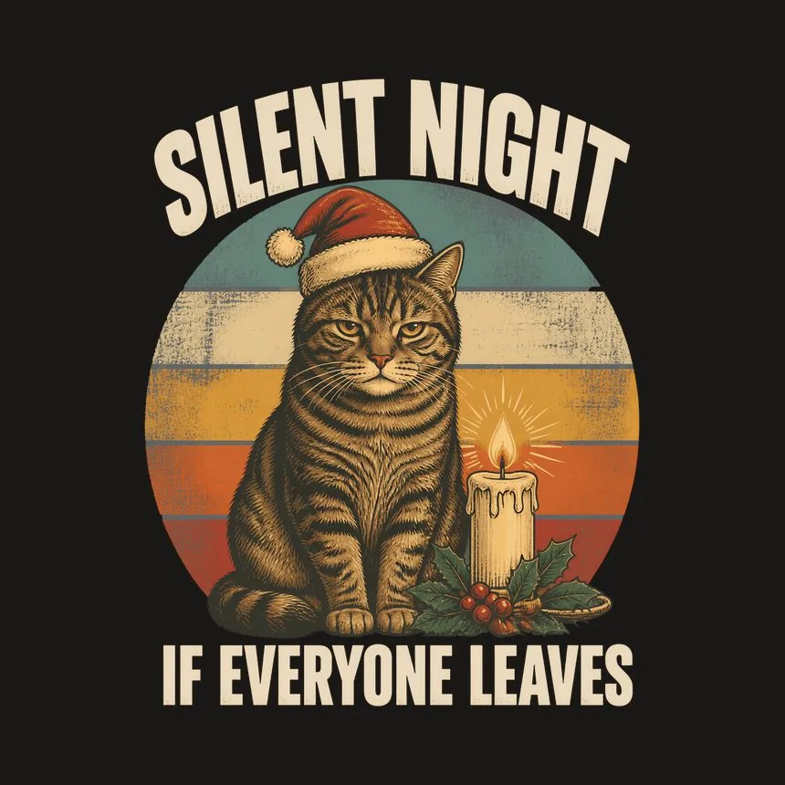 Silent Night If Everyone Leaves Holiday Cat On Retro Sunset — funny cat tumbler