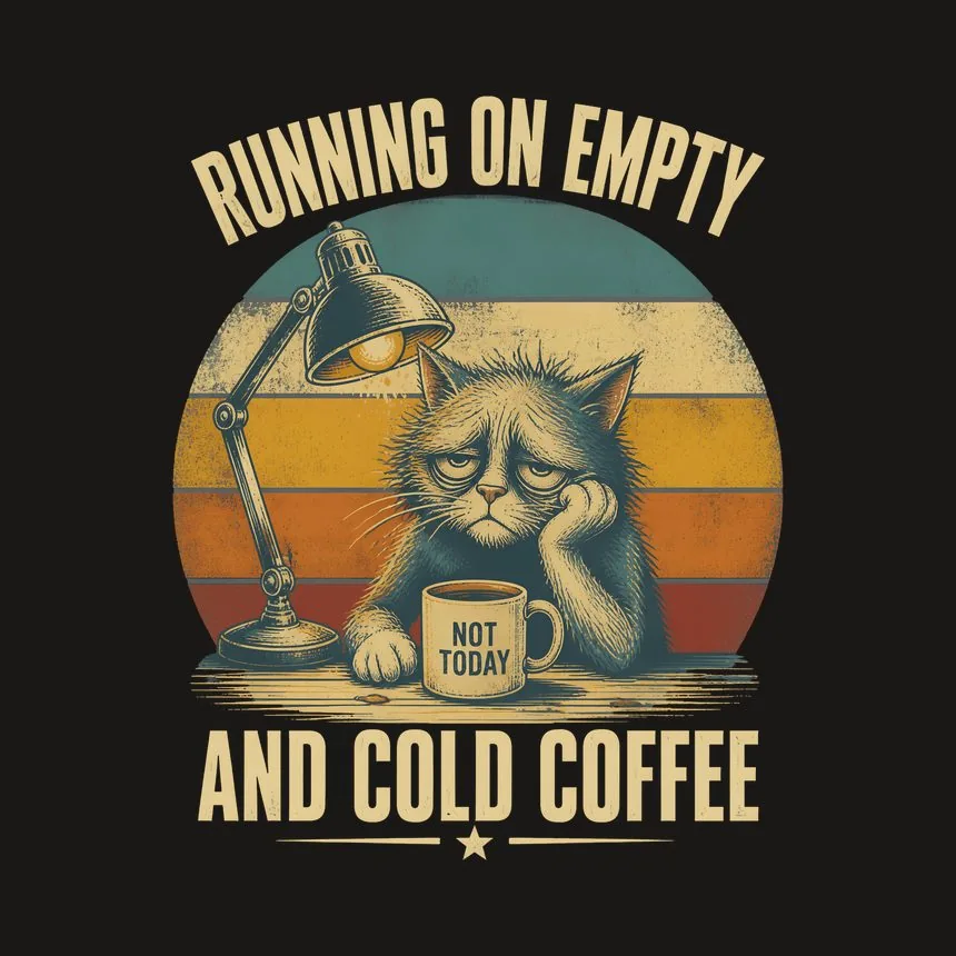 Running On Empty Cold Coffee Cat — funny cat tumbler