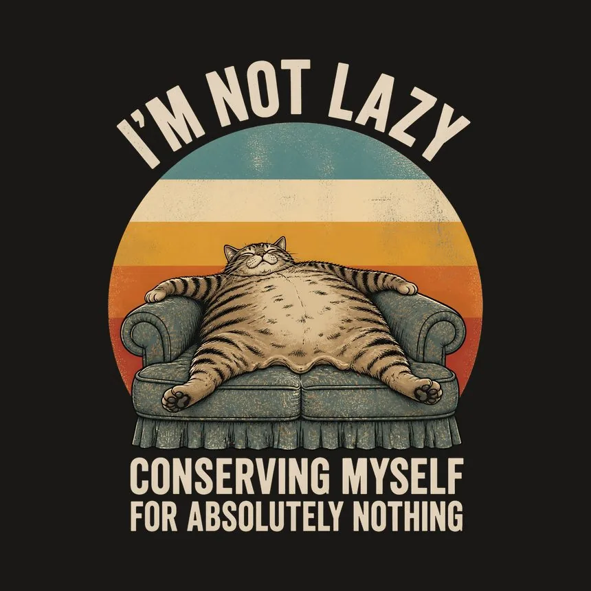 Not Lazy Conserving Myself For Nothing Cat On Retro Sunset — funny cat tumbler